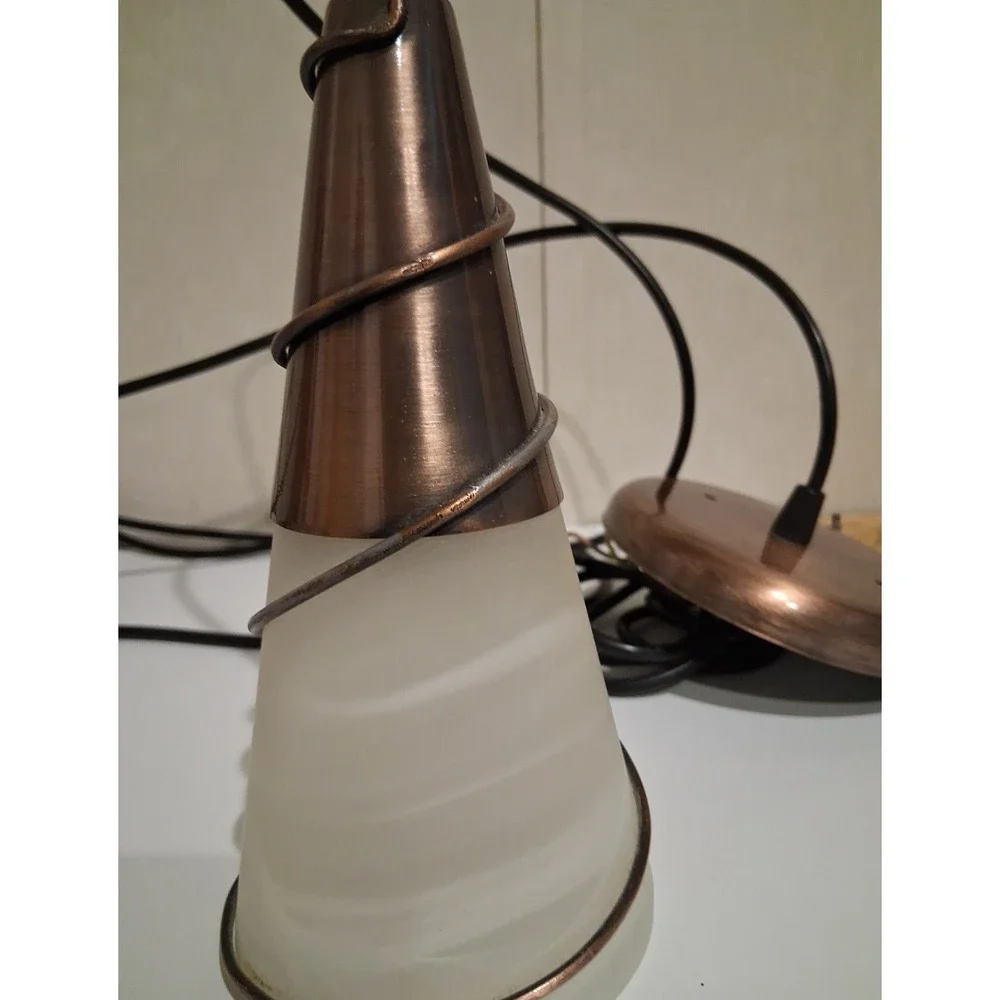 Pair of Copper and Glass Cone Pendant Lights Made in Italy 